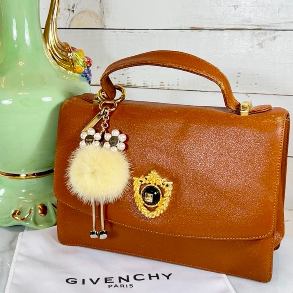 Givenchy Brown Leather Vintage Top Handle Logo Bag